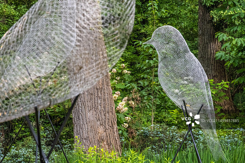 亚特兰大植物园的金属网鸟雕塑（美国）图片素材