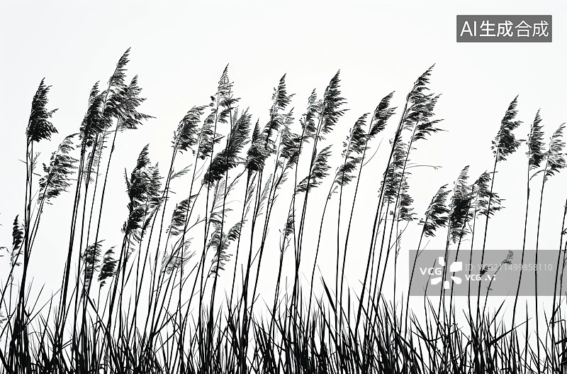 【AI数字艺术】晴空下植物剪影的低角度视图图片素材