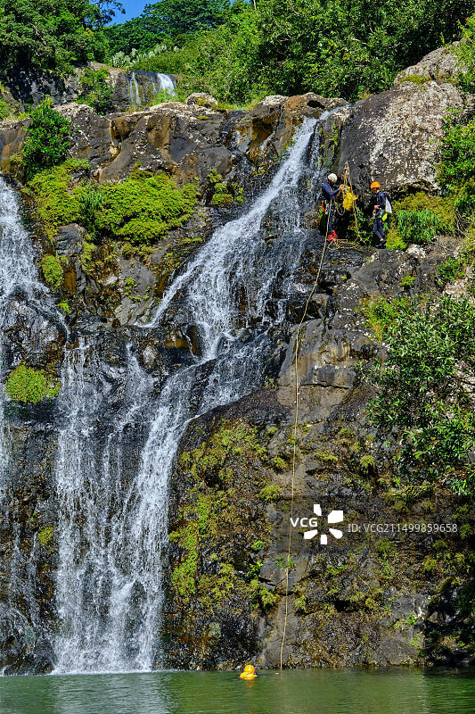 毛里求斯威廉平原区塔马兰河七瀑布攀登图片素材