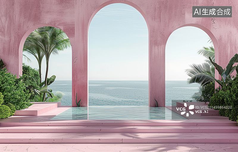 【AI数字艺术】海边游泳池的高角度视图图片素材