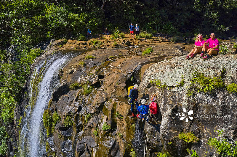 毛里求斯威廉平原区塔马兰河七瀑布攀登图片素材