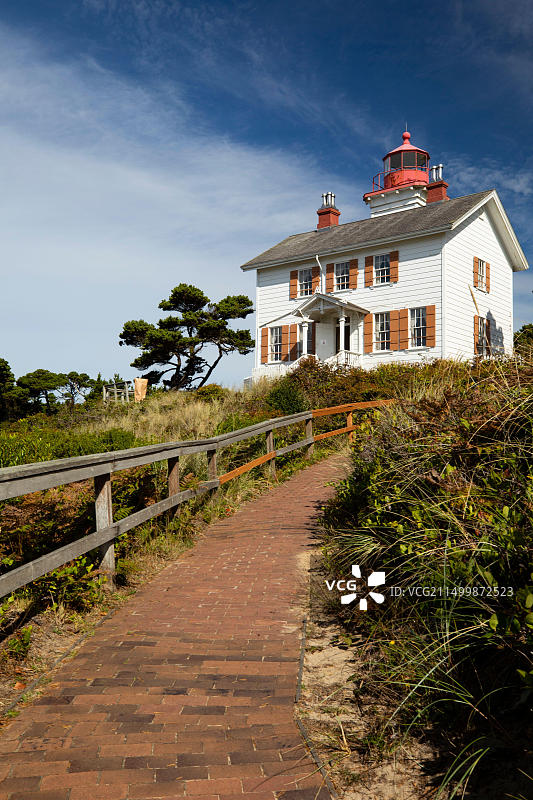 通往美国俄勒冈州雅基纳湾灯塔的道路图片素材