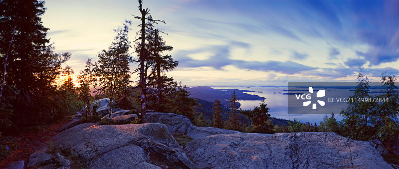 科利国家公园皮耶利宁湖畔的岩石和树木图片素材