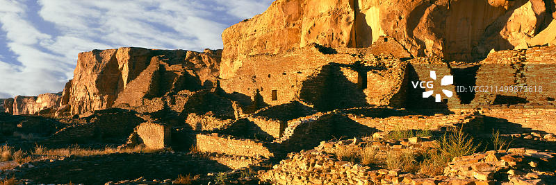 美国新墨西哥州查科文化国家历史公园的切特罗凯特尔考古遗址古遗址图片素材