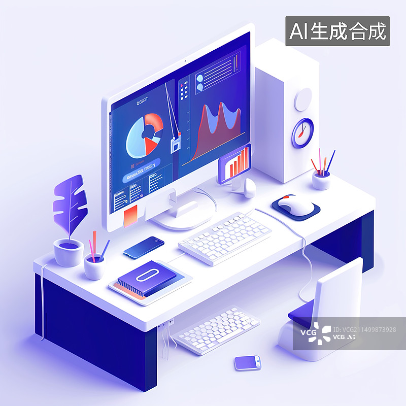 【AI数字艺术】计算机 办公用具 工作场景图片素材