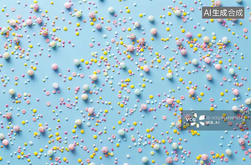 【AI数字艺术】蓝色背景下五彩纸屑的全帧拍摄图片素材
