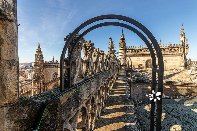 西班牙塞维利亚：圣玛丽主教座堂哥特式屋顶细节图片素材