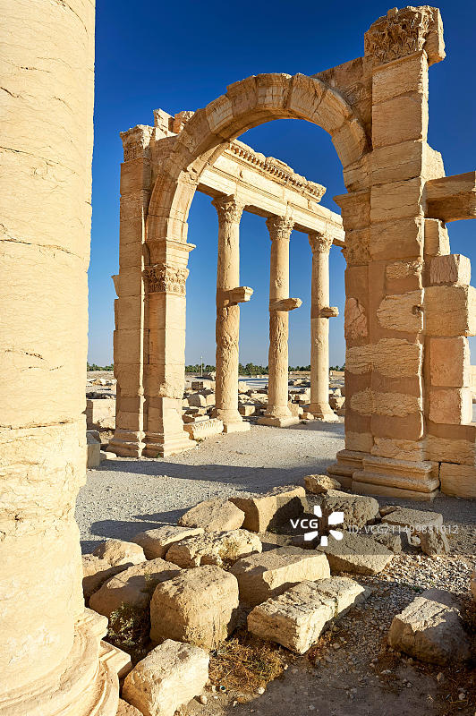叙利亚古城巴尔米拉：大柱廊和纪念拱门图片素材