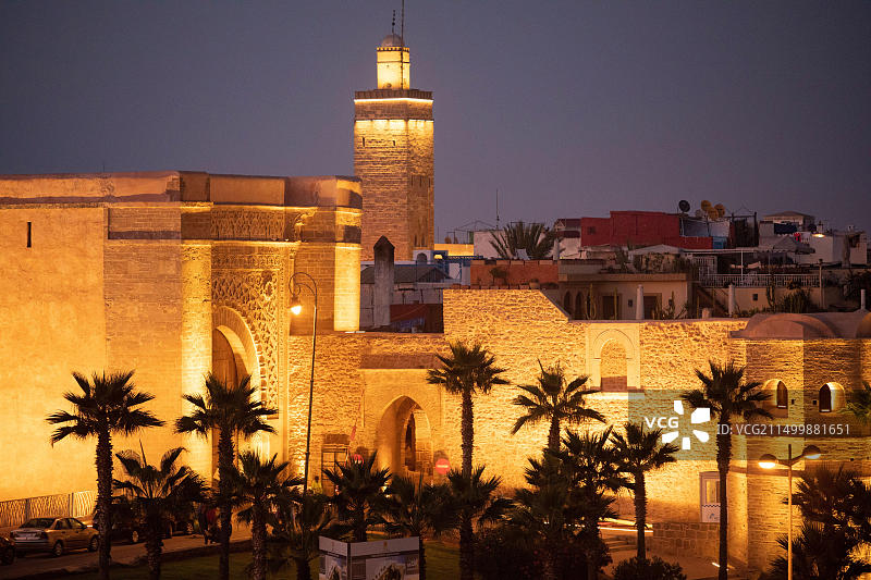 夜晚的乌达雅城堡，拉巴特，摩洛哥图片素材