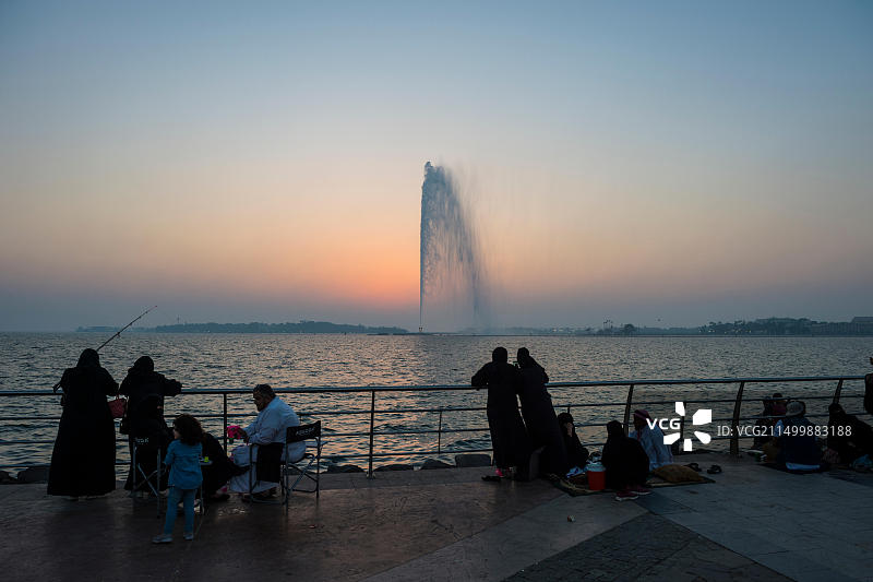 世界最大的喷泉，位于沙特阿拉伯吉达滨海路，中东图片素材