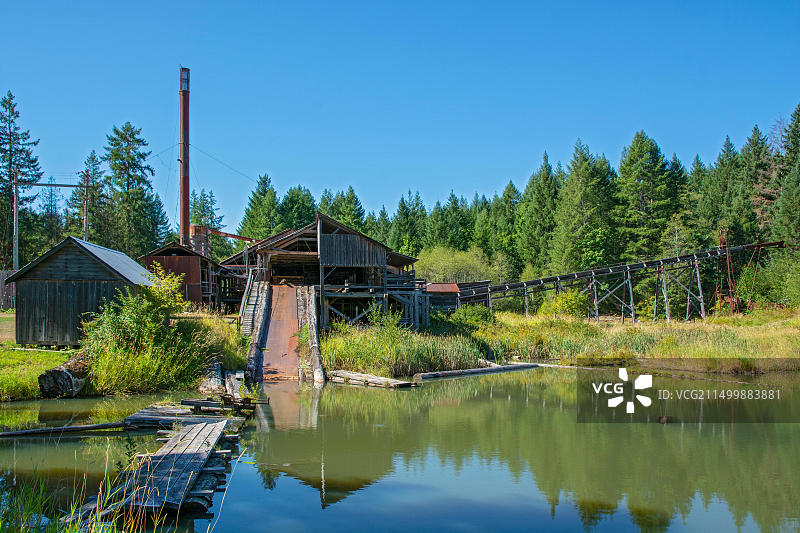 加拿大不列颠哥伦比亚省阿尔伯尼港：麦克莱恩米尔国家历史遗址蒸汽锯木厂图片素材