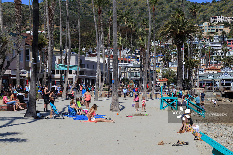 游客在阿瓦隆湾的新月海滩享受阳光图片素材