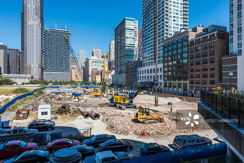 芝加哥天际线鸟瞰图片素材