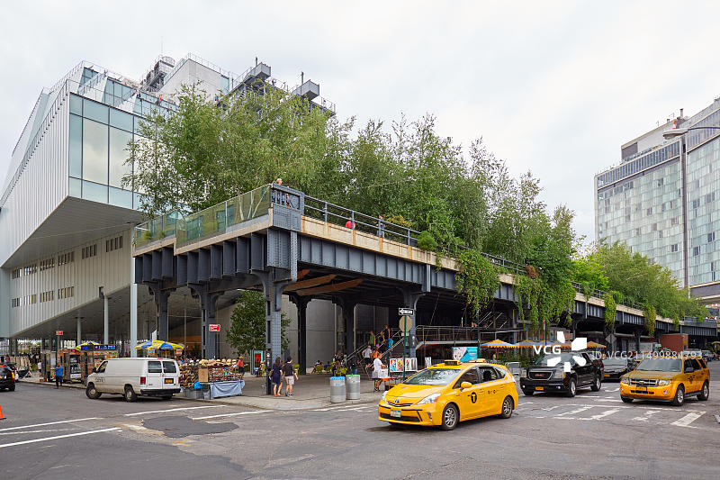 纽约街道上的高线公园树木植被景观图片素材