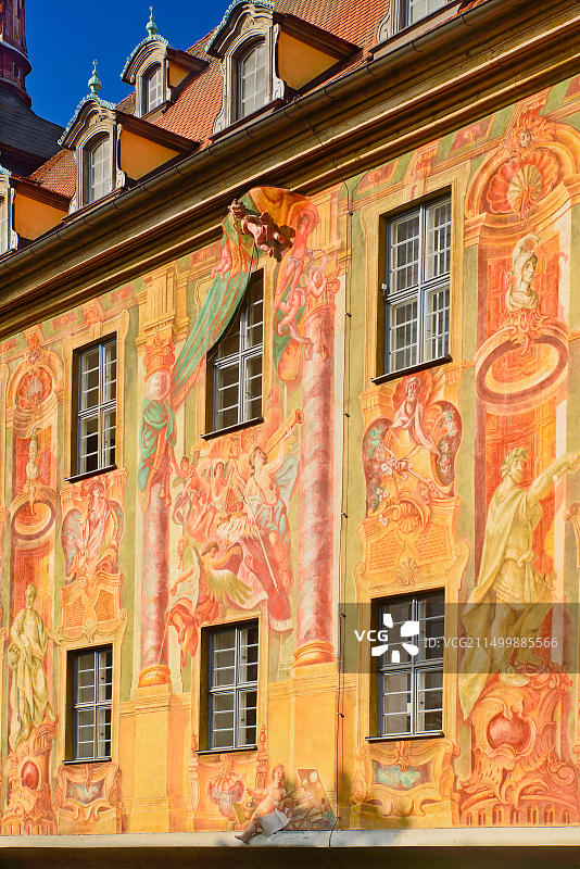 德国巴伐利亚班贝格，老市政厅的壁画细节与突出的小天使图片素材