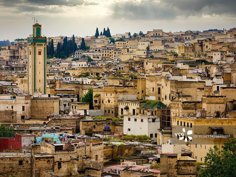 摩洛哥非斯：非斯旧城区屋顶景观图片素材