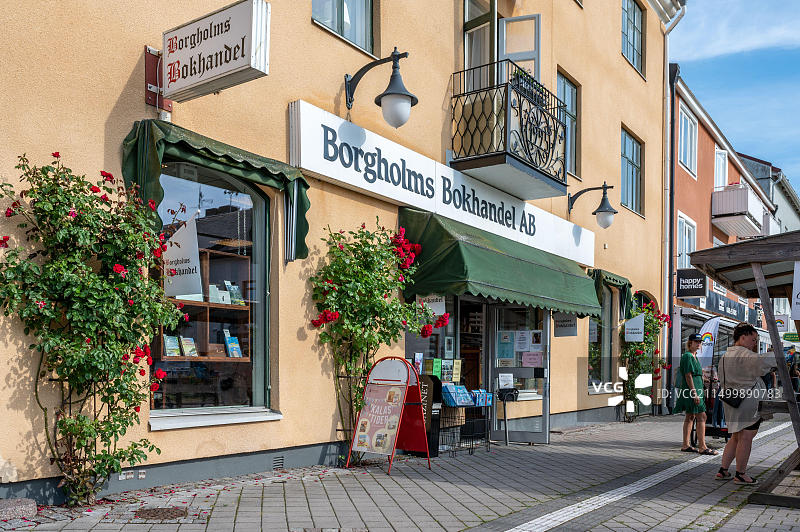 瑞典波罗的海厄兰岛博尔霍尔姆市中心的博尔霍尔姆书店图片素材