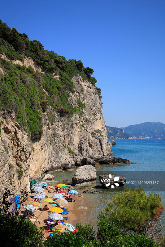 米尔蒂奥蒂萨海滩，靠近希腊科孚岛佩莱卡斯图片素材