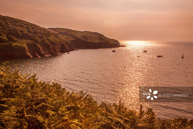 英国德文郡霍普湾的日落图片素材