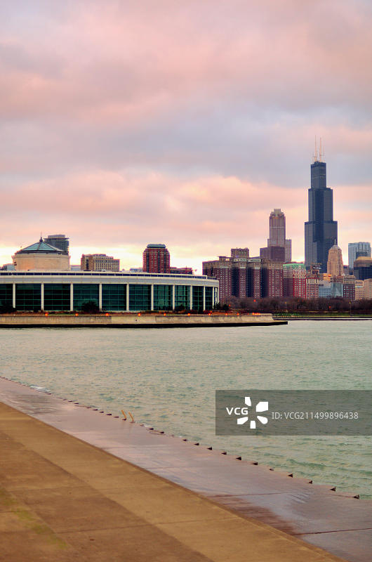 美国伊利诺伊州芝加哥谢德水族馆和威利斯大厦图片素材