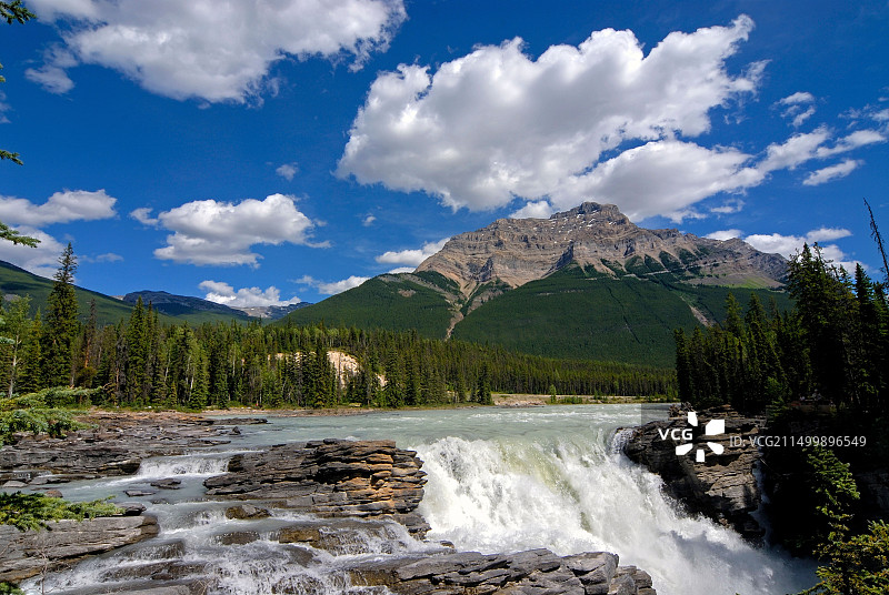加拿大艾伯塔落基山脉阿萨巴斯卡瀑布图片素材
