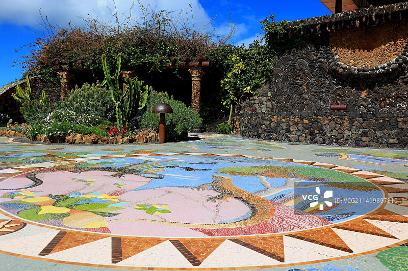 拉帕尔马岛拉格洛列塔广场，马赛克与火山图片素材