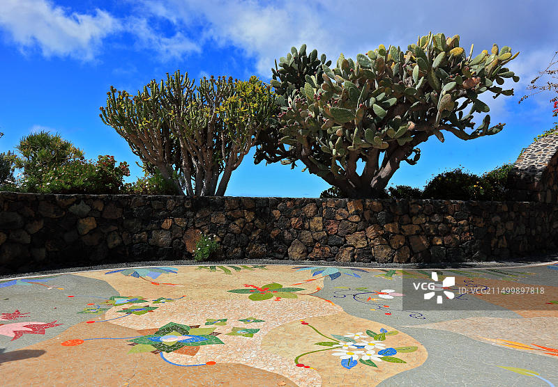 拉帕尔马岛拉格洛列塔广场，马赛克与火山图片素材