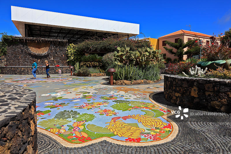 拉帕尔马岛拉格洛列塔广场，马赛克与火山图片素材