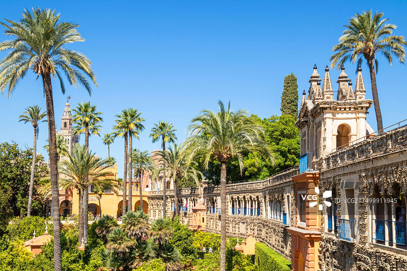 西班牙塞维利亚王宫花园的格鲁特斯科画廊和特权之门图片素材