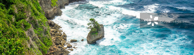 巴厘岛乌鲁瓦图悬崖下，海中石灰岩上的树图片素材