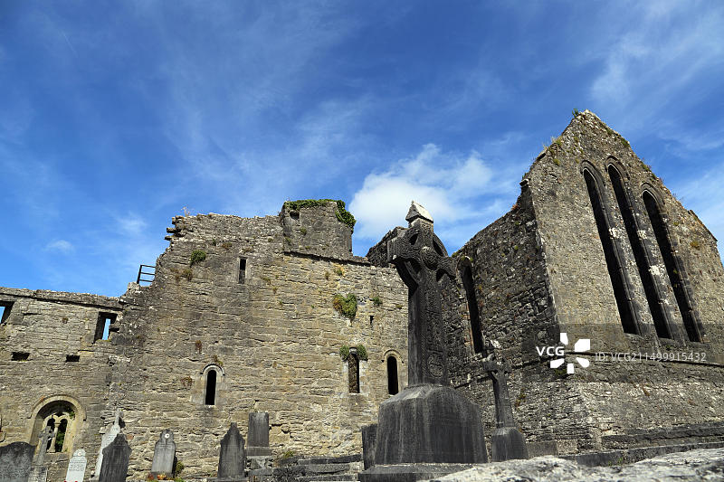 康格修道院：位于爱尔兰戈尔韦郡和梅奥郡边界的历史遗址图片素材
