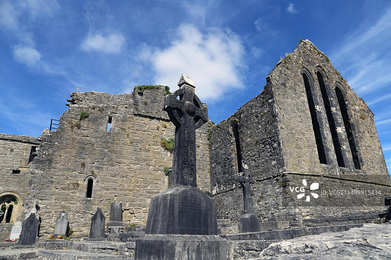 康格修道院：位于爱尔兰戈尔韦郡和梅奥郡边界的历史遗址图片素材