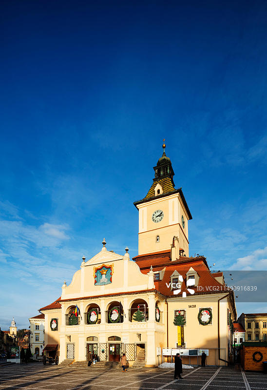 欧洲罗马尼亚克拉约夫历史博物馆建筑和钟楼图片素材