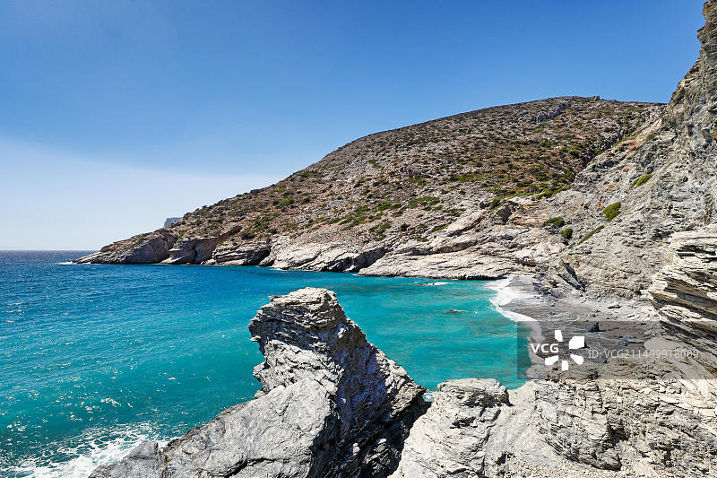 希腊基克拉泽斯阿莫尔戈斯岛的穆罗斯海滩图片素材