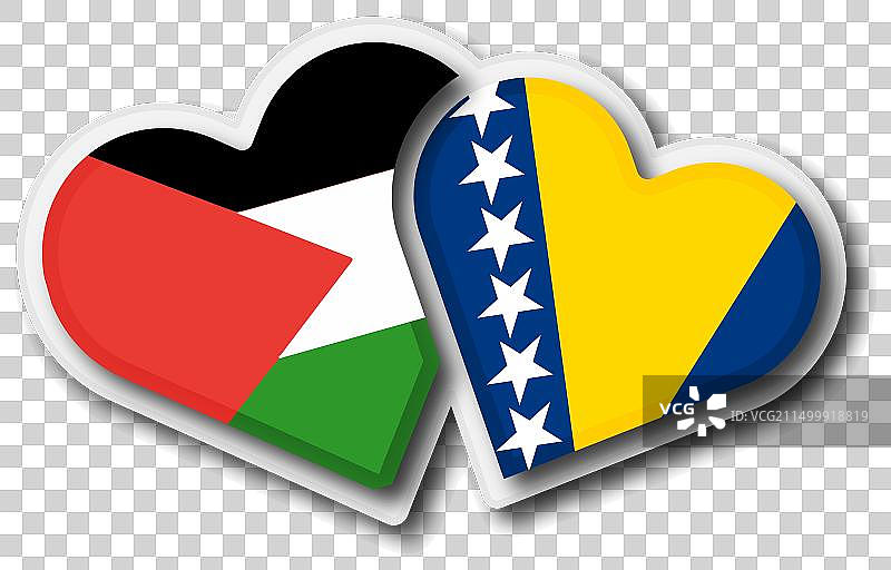 巴勒斯坦与波黑旗帜心形图案图片素材