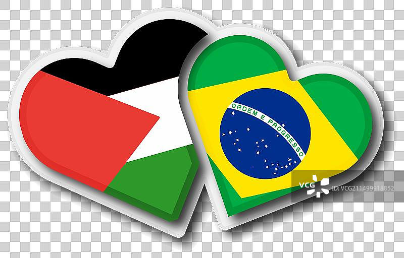 巴勒斯坦与巴西国旗心形图案图片素材