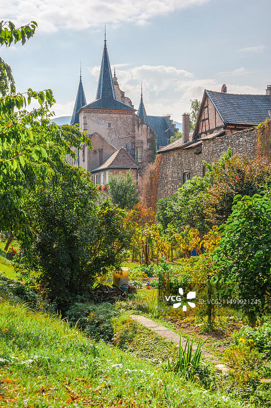 凯恩茨海姆中世纪城镇围墙，毗邻凯泽斯贝格，风景如画的村庄，阿尔萨斯葡萄酒之路，法国阿尔萨斯图片素材