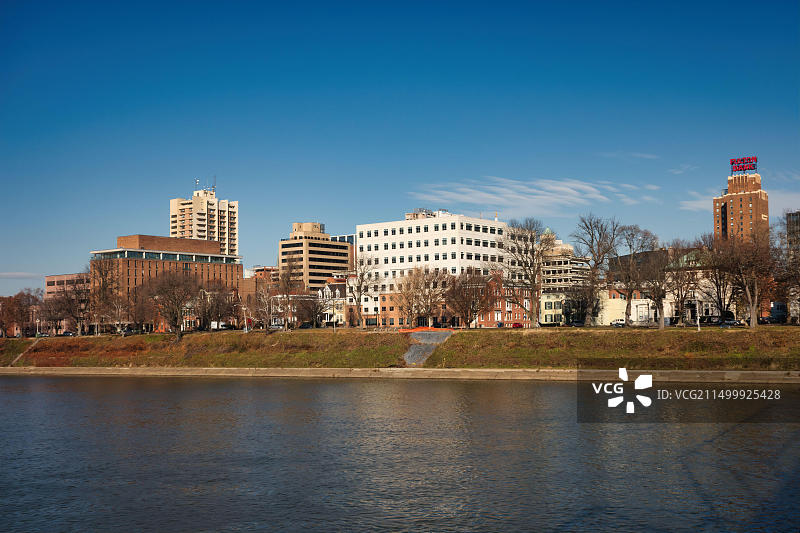 美国宾夕法尼亚州哈里斯堡城市景观和萨斯奎哈纳河图片素材