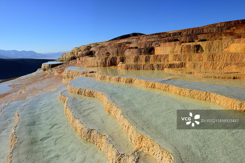 伊朗马赞达兰省巴达布苏尔特温泉的梯田式温泉图片素材
