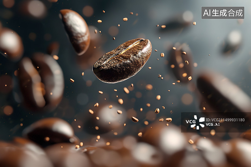 【AI数字艺术】空中飞溅的咖啡豆高速摄影特写图片素材