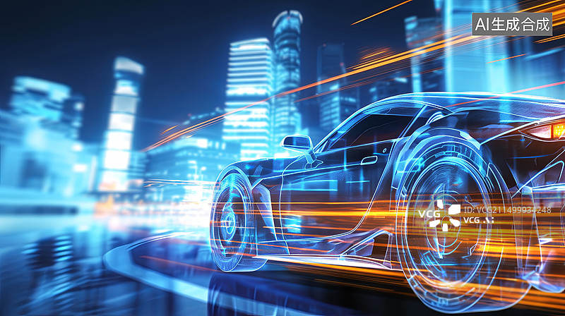【AI数字艺术】城市夜景汽车运动模糊发光插画图片素材