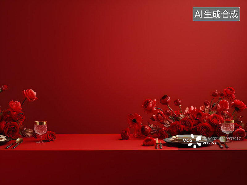 【AI数字艺术】婚礼喜庆正红色背景图片素材