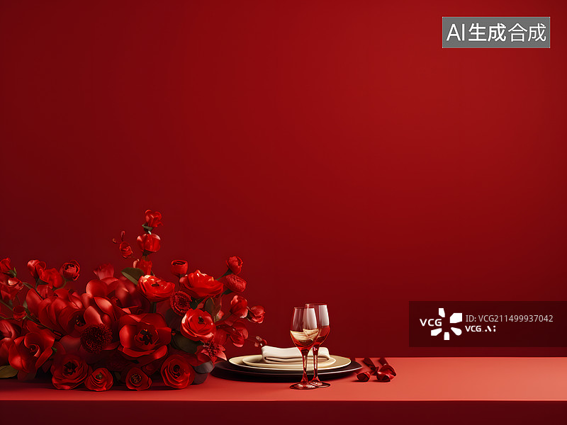 【AI数字艺术】婚礼喜庆正红色背景图片素材