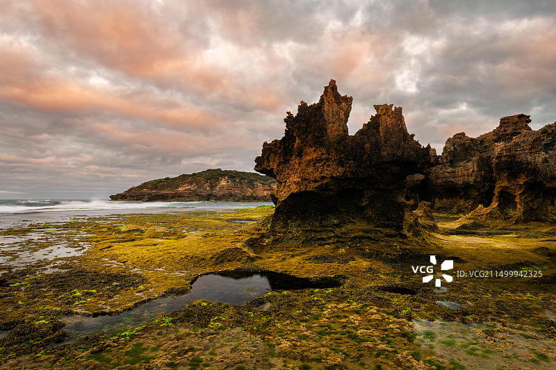 莫宁顿半岛布里奇沃特湾的崎岖海岸线图片素材