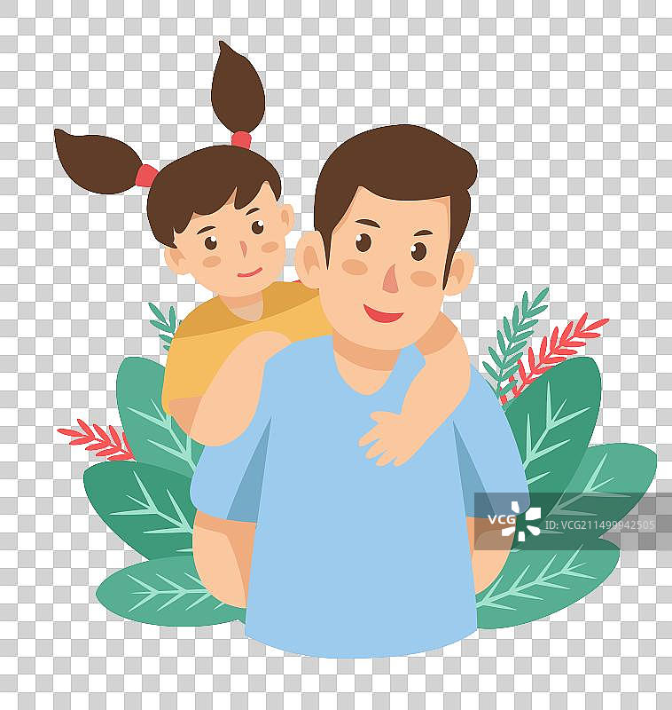 背着女儿的父亲 矢量父亲节人物元素图片素材