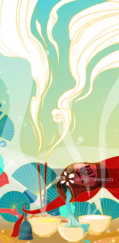 清明扫墓插画，祭祀，上香图片素材