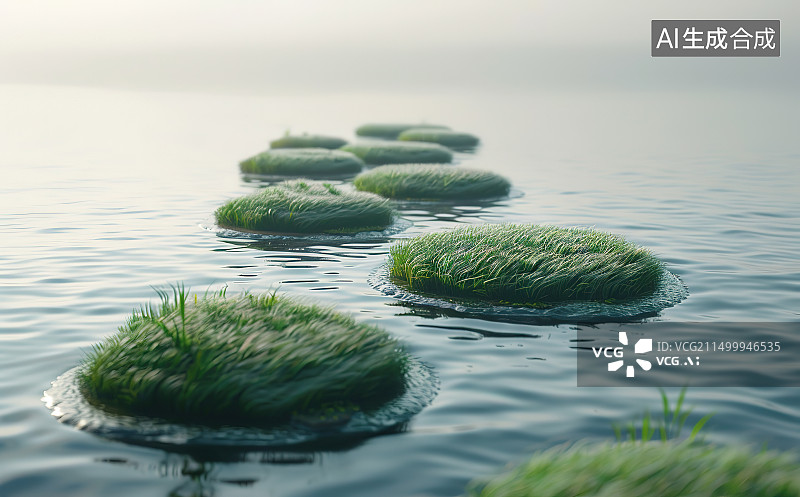 【AI数字艺术】湖边岩石上的苔藓特写镜头图片素材