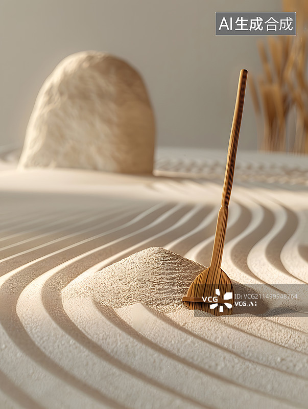 【AI数字艺术】平衡之境：木与沙的冥想艺术图片素材