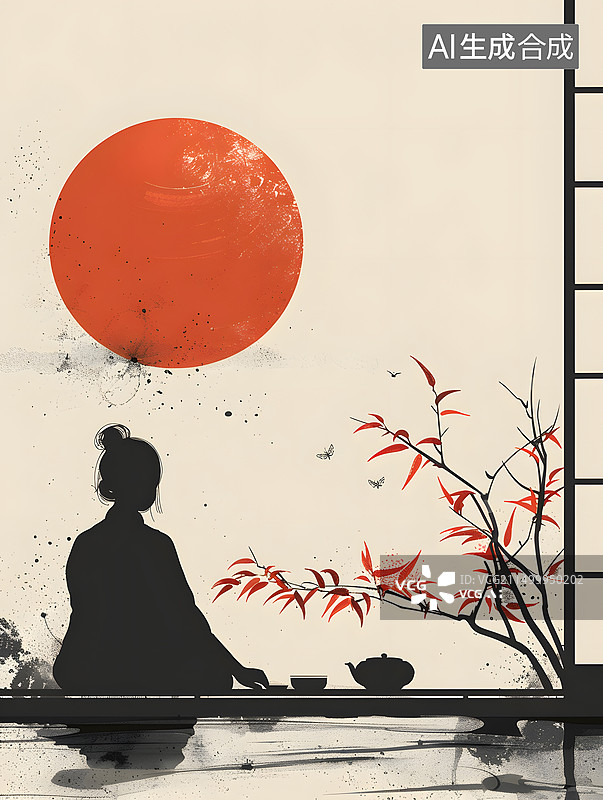 【AI数字艺术】月下茶香，静心一刻图片素材
