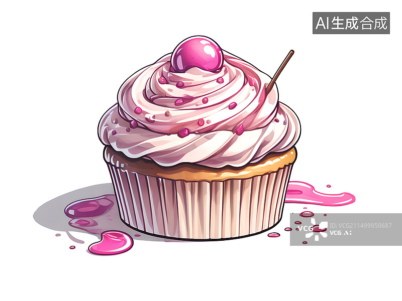 【AI数字艺术】白色背景下的纸杯蛋糕特写镜头插画图片素材